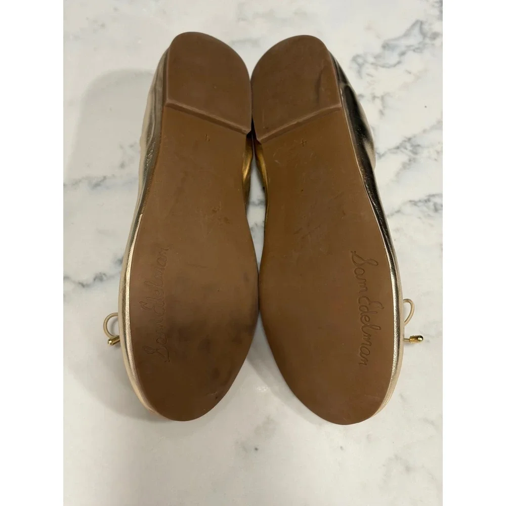 Sam Edelman Kids Felicia Metallic Gold Ballet Flats Bow Logo Charm Size 4